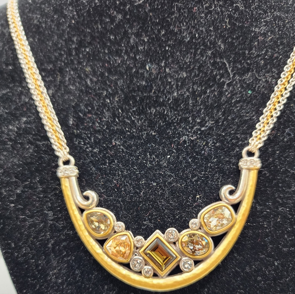 Brighton lioness long necklace mixed Metals Silver Plated 3 strand Chains 36"